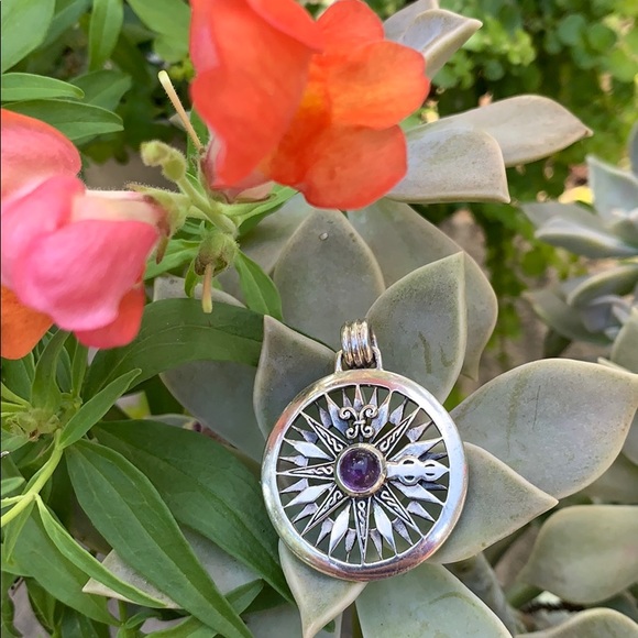 Celtic Fleur de Lis Compass Rose Amethyst Pendant - Picture 2 of 12
